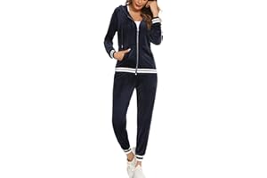 ENJYAM Survêtement Ensemble Velours Femme à Capuche Zippés Sportswear en Velours Sweat à Manche Longue Pantalon pour Jogging Tennis Gym Yoga Vêtements de Fitness