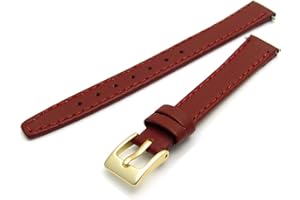 WatchWatchWatch Smooth Stitched Ladies' Leather Watch Strap 8mm Burgundy Gold Buckle C088