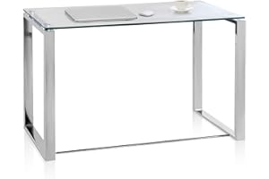 ADEC GROUP Benetto, Mesa de Cristal para Estudio, Escritorio, Despacho o Oficina, Acabado en Cristal y Cromo, Medidas: 100 cm (Ancho) x 74 cm (Alto) x 50 cm (Fondo)