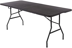 Oypla 6ft Folding Rattan Trestle Table Heavy Duty Catering Garden Party 1.8m