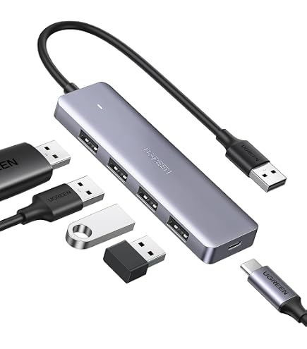 Ugreen 20277 - USB 2.0 Hub 4 Porte per Cellulari, ebooks, Tablets, Tastiera, Mouse e Lettori di Carte, Nero