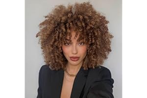 Becus Curly Wig for Black Women 10 Inches Soft Curly Afro Wigs With Bangs Synthetic Short Curly Wigs for Women Daily Use and Cosplay(Brown)
