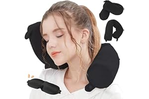 Hxcxrst Reisekissen - Memory Foam Nackenkissen Stützkissen für Nacken-, Kinn-, Taillen- und Beinstütze - geeignet für Heimreisen, Flugzeug, Bus, Bahn, verstellbar.（Schwarz）
