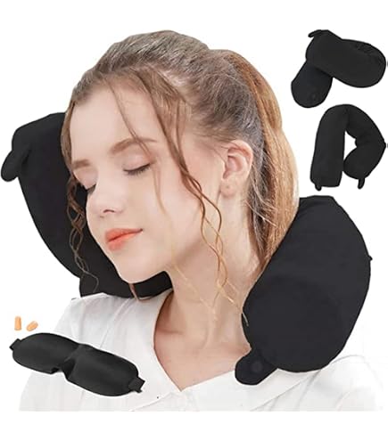 Oreiller De Voyage Mousse Mémoire Forme Ergonomique Avec Masque Yeux, Bouchons Oreilles Et Boîte Rangement