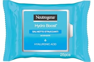 Neutrogena Hydro Boost Salviette Struccanti, Salviettine struccanti e idratanti arricchite con Acido Ialuronico, Struccante viso e occhi detergente per trucco waterproof, 1 confezione da 25 pezzi