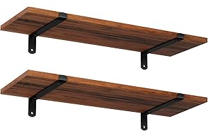 SONGMICS Set of 2 Floating Shelves, Decorative Retro Style, Maximum Load 15 kg/Unit, 60 x 20 x 7 cm, MDF Brown and Black LWS04NB