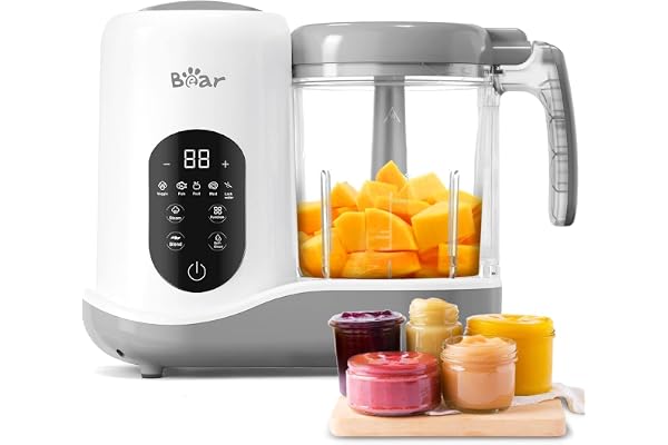 Bear Robot Cuiseur Mixeur pour Bébés,Une étape Cuiseur Mixeur Multifonctions 7-en-1 Maker Mixer, Cuisson automatique & Hachage,Fonction autonettoyante,Blanc