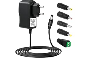 24 V 1 A strömförsörjning, 24 W nätadapter med 5 ändkåpor | Transformator AC-ingång 100–240 V 50/60 Hz för LED-remsor CCTV kamera routrar TV-låda, uttag 5,5 x 2,1 mm kabel 2 m