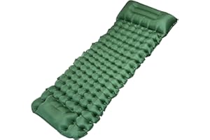 BLUEVER Matelas de Camping léger et Gonflable de 10 cm d'épaisseur - Matelas Gonflable Simple avec Oreiller pour l'extérieur, la randonnée, la randonnée, Le hamac, la Tente, Le Camping