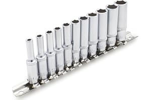 DAKCOS 11-częściowy zestaw nasadek sześciokątnych, mocowanie,, nasadki metryczne głębokie 1/4”, 4-13 mm zestaw nasadek z metalową szyną do domowych napraw samochodowych i majsterkowania, CR-V, 50 mm