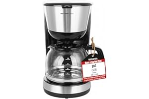 ‎EMERIO Emerio CME-122933, Filter Kaffeemaschine, 1.25l für bis zu 10 Tassen frischen Kaffee, herausnehmbarer Permanent-Filter, Anti-Tropf-Funktion, Kaffeekanne aus Glas, Auto-Off, 1000 Watt, schwarz/silber