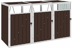 Susany Triple Garbage Bin Shed, Wheelie Bin Hideaways, Bin Store, Trash Bin Shed Outdoor Garbage Cover Bin Storage Unit Triple Garbage Bin Shed, Brown 213x81x121 cm Steel