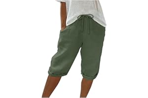 GENERIC Damen Leinenhose Hosen Leicht Und Luftig Leinenhose Locker Strandhose Mit Kordelzug Casual Pants Hohe Taille Freizeithose