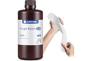 ANYCUBIC Tough Resin 2.0, 3D Drucker Resin mit Verbesserter Hoher Zähigkeit und Hoher Präzision, 365–405 nm Schnell Aushärtendes 3D Harz für 4/8/12/14K LCD/DLP/SLA 3D Drucker (Weiß, 1000g)