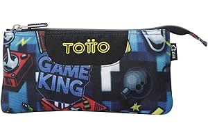 TOTTO - Estuche Escolar 3 Compartimentos, Modelo Tablero, Estuche Grande, Dimensiones 22 x 11 x 3.5 cm, Una Cremallera, Tejido Resistente y Repelente a Líquidos, Estampado Gamertag Azul
