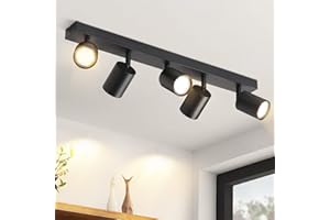 ZMH Plafonnier LED Noir Luminaire de Plafond: Spots de Plafond GU10, 5 Flamme, Orientables à 330°, Moderne Lustre Industriel, Applique Murale pour Salon Chambre Cuisine, sans Ampoule