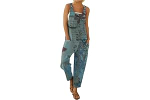 CHAOEN Women's Jumpsuit Summer Casual Spaghetti Jumpsuits Wide Leg Bib Dungarees Loose Playsuit Boho Print Pocket Romper