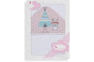 Interbaby - Capa de Baño Bebe Blanco/Rosa | Toalla Bebe con Capucha 100% Algodón, 100x100cm, Unisex | Suave, Cómoda, Secado Rápido | Ideal para Recién Nacidos, Bebes y Niños Pequeños | Diseño Tipi Oso