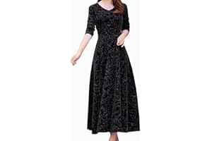 CHENSIYU Samtkleid Damen Langarm Elegant V-Ausschnitt Samtkleid Samt Hohe Taille Abendkleid Lang Sexy Partykleid Swing A-Linie Kleid Slim Ballkleid Retro Cocktailkleid Herbst Winter