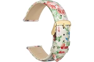 WOCCI Leather Watch Strap with Flower Print, Genuine Leather Replacement Bands, Quick Release Straps, Stainless Steel Clasp, 18mm 20mm 22mm