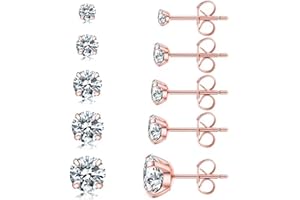 WATEFOER 5 coppie di orecchini in acciaio inox, ipoallergenico Cubic Zirconia 316L orecchini per le donne uomini, regalo di Natale compleanno