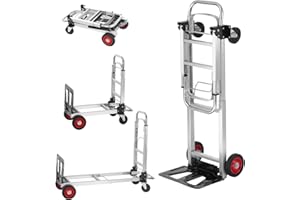 VEVOR Klappbare Sackkarre aus Aluminium, 2-in-1, Sackkarre, Umzugskarre, Traglast 181 kg, umwandelbar in Plattformwagen, Gummiräder, für Transport, Lager, Waren