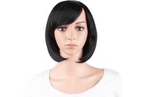MapofBeauty Piekna Damska Krotka Prosta Peruka BOB (Czarny Jak Kruk)