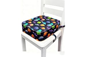 XEZZJAVZ Sitzerhöhung Stuhl Kind, Universum Boosterkissen, 9 cm dick sitzkissen kinder mit hohem Rückprall, mit fester Sicherheitsschnalle, geeignet für Mädchen Jungen im Alter von 3, 4, 5, 6 Jahren(Schwarz)