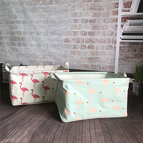 Inwagui Faltbar Leinen Wäschekorb Stoff Haushalt Organizer Korb Wäschesammler Wäschesack Kleiderschrank Organizer 39* 25* 22cm-Flamingo A - 6