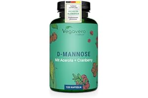 D-Mannose Complex Vegavero | 2000 mg | 100% NATURAL | Con Arándano Rojo (Cranberry) + Vitamina C | Cistitis + Infecciones Urinarias | 120 Cápsulas | Vegan