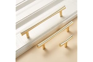 Guolich 2-częściowy uchwyt do szafy, uchwyt do drzwi kuchennych, uchwyt meblowy, uchwyt drzwiowy do domu, kuchni, biura, stolika nocnego, komody, szafy, klamki drzwi szafy (złoty, odstęp między otworami 96 mm)