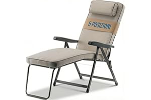 Tomaino - Sedia Sdraio Imbottita da Casa - Poltrona per Interno ed Esterno con Poggiapiedi e Morbido Cuscino Reclinabile in 5 Posizioni - Ideale per Casa Giardino Campeggio (Con Piedino, Ecrù)