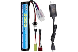 AMZZN 11.1V 10C 2000mAh Li-ion Battery With SM2P Plug T-Plug Tamiya Plug Conversion Line And USB Charging Cable Suitable For Airsoft Gel Water Bead Blaster Replacement Battery
