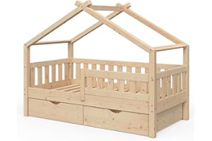 VitaliSpa Letto montessori bambini Design, Legno naturale, 80x160 cm con 2 cassetti