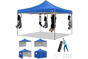 HOTEEL Gazebo 3x3 Pieghevole Impermeabile Gazebo Esterno Resistente Gazebo da Giardino con Parete Laterale con Sacca di Trasporto,blu