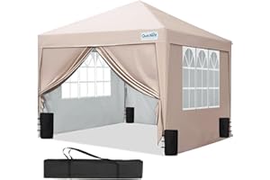 Quictent Pop Up Canopy Gazebo with Removable Sidewalls, Adjustable Height Event Shelter, 3x3m (10x10ft) Portable Tent for Garden Party, Camping, Beige