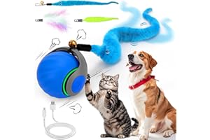NEOVSUNY Jeu de Jouets de Chat interactif,Engager des Jouets Mobiles pour Les Chats intérieurs Adultes,Balle à Mâcher pour Chats et Chiens Tail 2.0-2025 Version Améliorée avec queue,USB Rechargeable (Bleu)