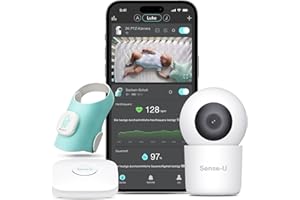 ‎SENSE-U Sense-U Baby Sockenschuh Bundle: Smart Monitor mit Sockenschuh + 2K-PTZ-Kamera – Überwacht Herzfrequenz, Sauerstoff, Schlafbewegungen, Herzschlag, Schwenk-Neige-Zoom-Video, AI-Schrei-Erkennung, Audio
