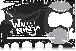 Wallet Ninja Multitool Card – 18 in 1 Credit Card Size Multi-Tool for Quick Repairs, EDC Survival Gear, Bottle Opener, Camping – Cool Gadget and Stocking Stuffer (Black)