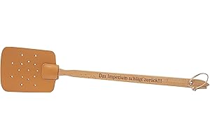 Neustanlo - Scacciamosche in legno e pelle – con scritta Das Imperium schlaggt rück!!! – extra forte – con manico in legno e cinturino in pelle – 47,5 cm