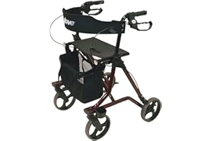 Drive Medical Déambulateur Torro rouge pour une utilisation en intérieur et en extérieur I Déambulateur stable avec siège et dossier I Panier de rangement et support de canne I 6,9 kg Cadre en