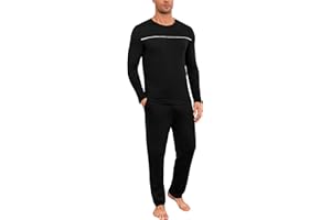 Marvmys Pyjama Hommes Hiver Long Ensemble Pyjamas à Manches Longues Set Pyjama Doux Loungewear Vêtements de Nuit Col Rond avec Poches S-4XL