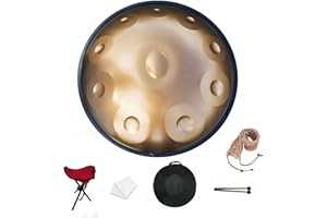 Elsebal Handpan Drum, 22-Inch D Minor 10-Note 440Hz Adult Steel Hand Drums (Gold) with Handpan Drum Bag,2 Mallets,Hand Drum Stand,Music Note Stickers, Mantenimiento de aceite y Wiping Cloth