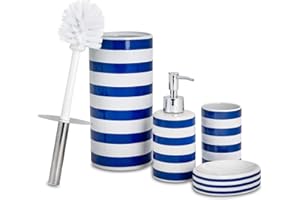 Harbour Housewares Keramik -Badezimmerzubehör Set - Navy Stripe - 4pc