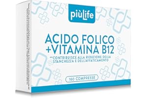 +LIFE Acido Folico 400 μg Con B12 160 Compresse PiùLife, 1 Al Giorno, Folina Integratore Acido Folico E Vitamina B12, Energia Contro Stanchezza E Affaticamento, Mamma