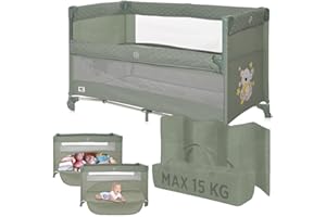 Dermodiva Lettino da Viaggio Co-Sleeping 0-4 anni Lorelli, Sponda Reclinabile, Materasso in Memory, Kit Doppia Altezza, Borsa per il Trasporto, Richiudibile e Trasportabile (iceberg green)