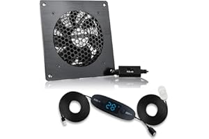 BRIEFCEC USB Fan 120 mm, Digital Display, Temperature Control, Quiet Fan System, 5 V Fan, with Modern Brushed Black Aluminium Frame for Home Cinema AV Cabinet, Pet Cave (Pack of 1)