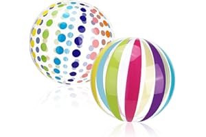 Quuylin Wasserball Aufblasbar, 2 Stück Bunt Gestreifter WasserbäLle, 40cm Strandball, Sommer Schwimmball Wasserspielzeug für Kinder Erwachsene Strand, Pool Party, Outdoor-Aktivitäten (A)