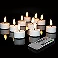 Eywamage White Flameless Wax Tealights with Remote Batteries, Flickering LED Tea Votive Candles Set of 10