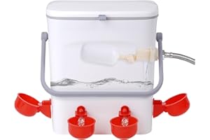 MUYIRTED Large Automatic Chicken Water Dispenser 9L Poultry Drinker With 4pcs Chicken Drinking Cups, 1/2in Chicken Water Bucket Drinker Hanging, Chicken Coop Plastic Float Valve Water Tank